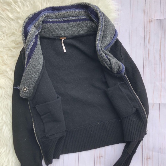 Free People wool scarf zip up black jacket - Picture 4 of 8